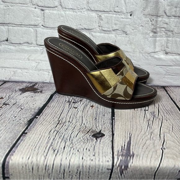 Coach Chelsea Gold Patchwork Wedge Shoes Size 6 - Picture 4 of 9